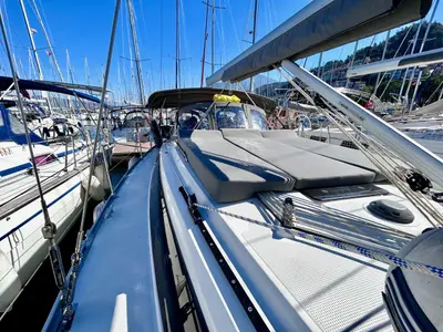 Deck of Enjoy the Silence, a Bavaria Cruiser 37 sailboat at Fethiye, Turkey