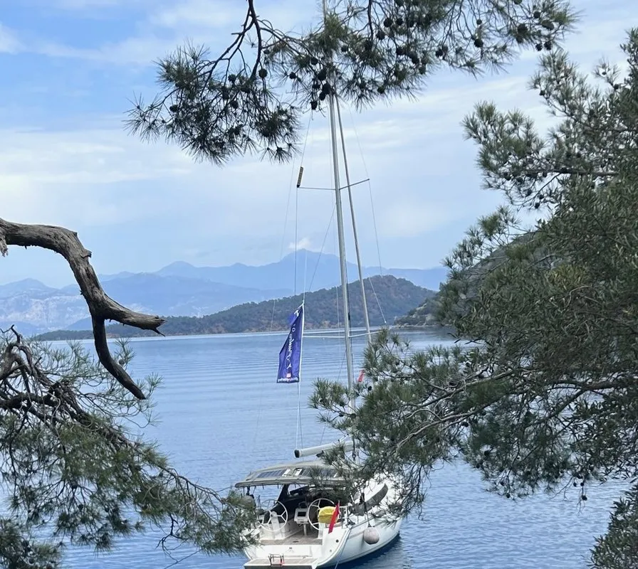 Exterior view of Enjoy the Silence, a Bavaria Cruiser 37 sailboat at Fethiye, Turkey