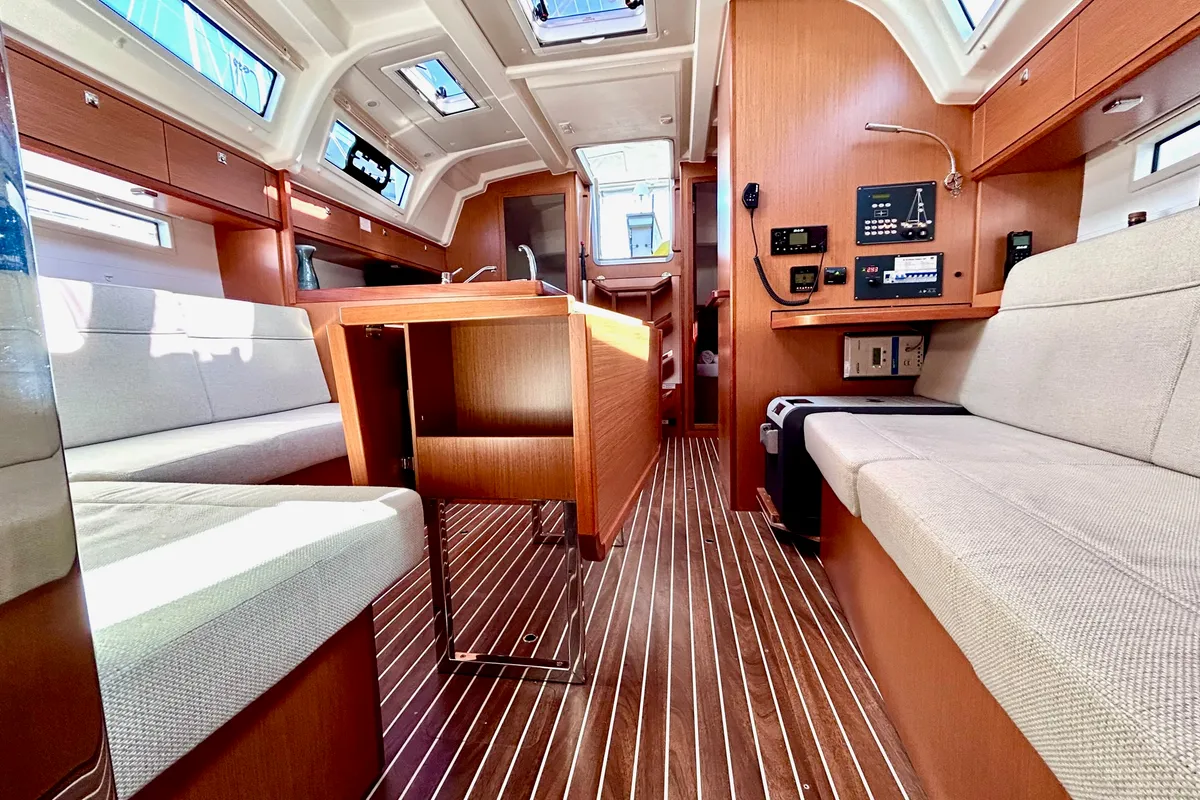 Salon of Enjoy the Silence, a Bavaria Cruiser 37 sailboat at Fethiye, Turkey