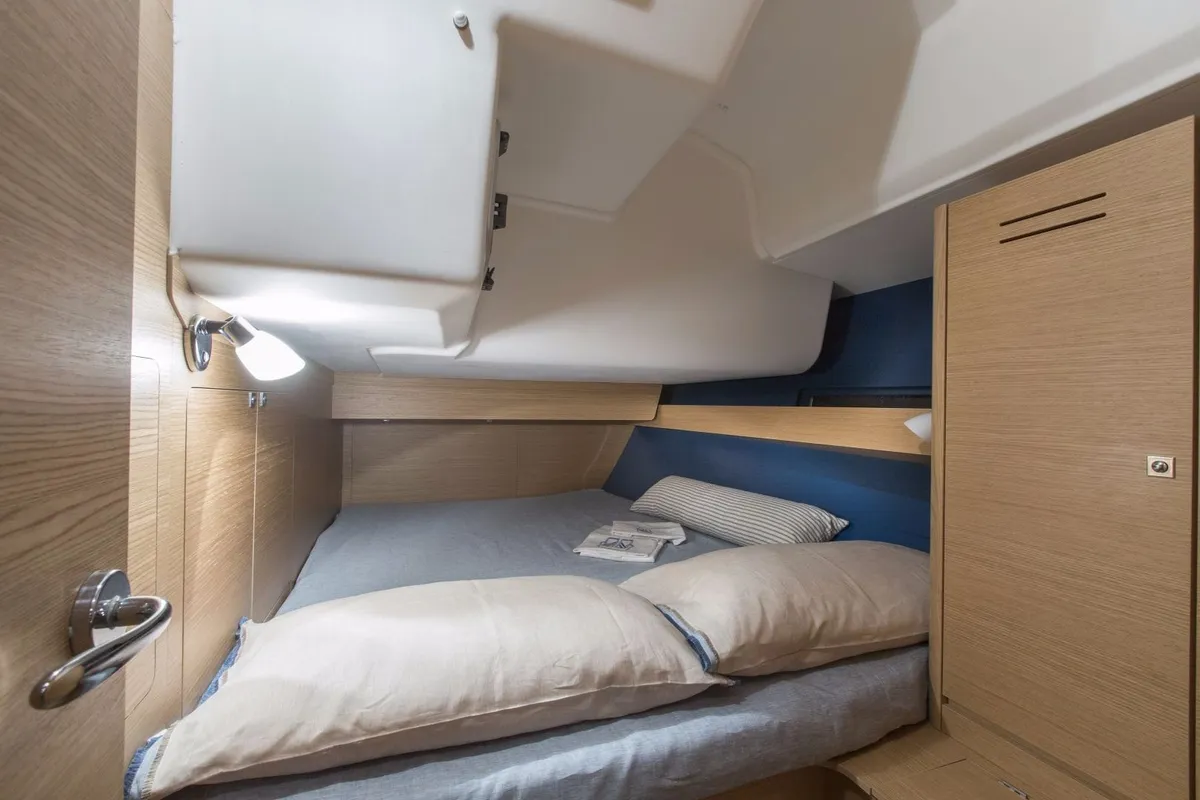 Cabin on Genny, a Dufour 460 Grand Large sailboat at Olbia, Italy