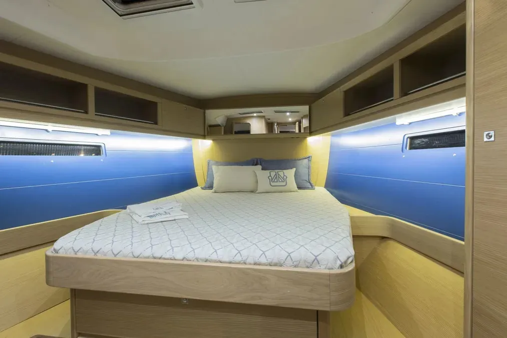 Cabin on Genny, a Dufour 460 Grand Large sailboat at Olbia, Italy