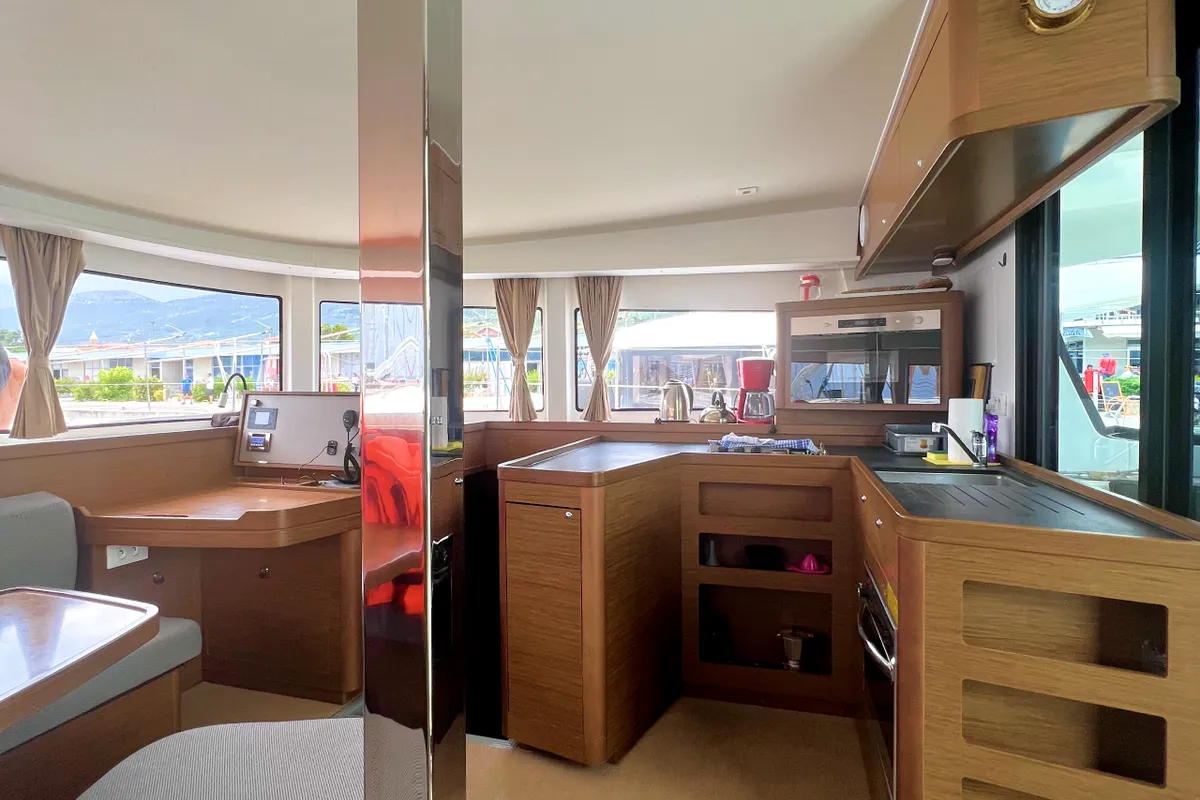 Galley of Love Hunter, a Lagoon 42 catamaran at Grad Kaštela, Croatia