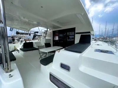 Deck of Love Hunter, a Lagoon 42 catamaran at Grad Kaštela, Croatia