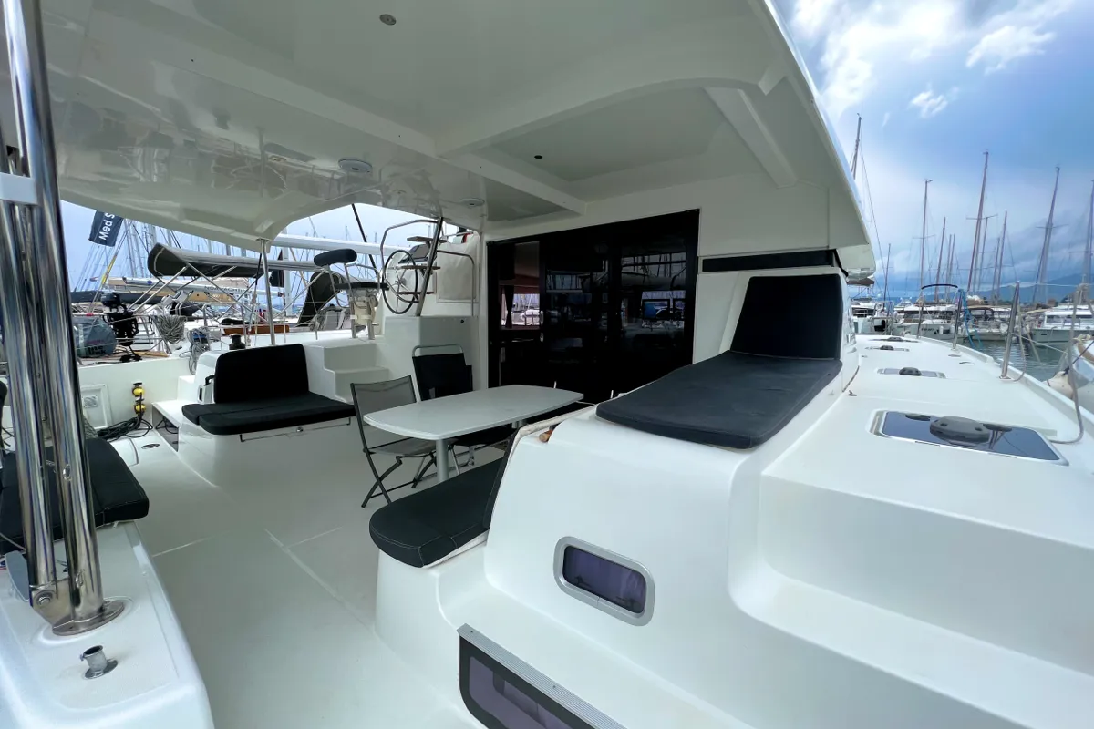 Deck of Love Hunter, a Lagoon 42 catamaran at Grad Kaštela, Croatia