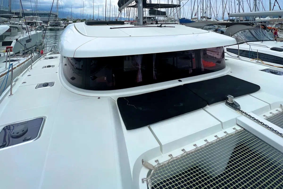 Deck of Love Hunter, a Lagoon 42 catamaran at Grad Kaštela, Croatia