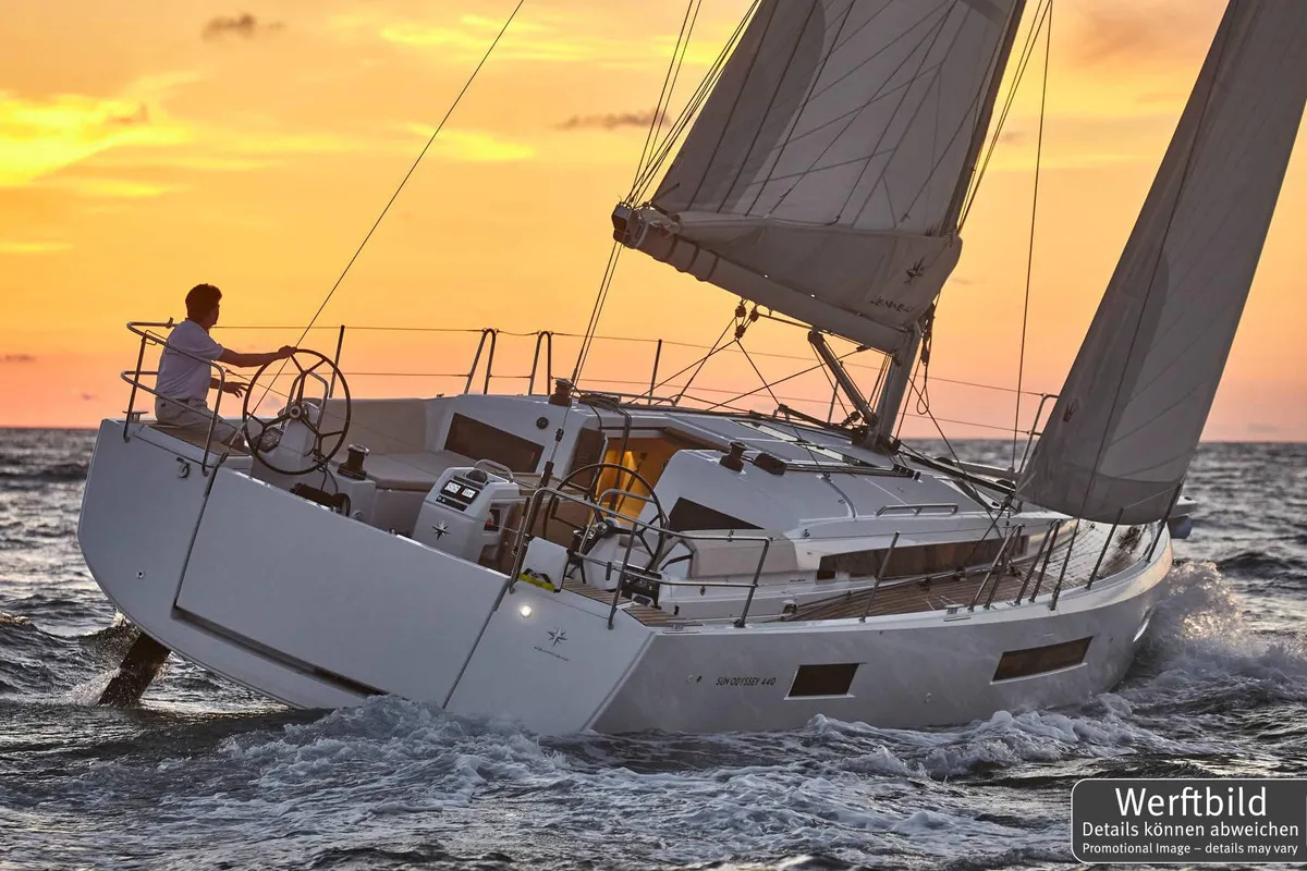 Exterior view of Kiwi, a Jeanneau Sun Odyssey 440 sailboat at Biograd na Moru, Croatia