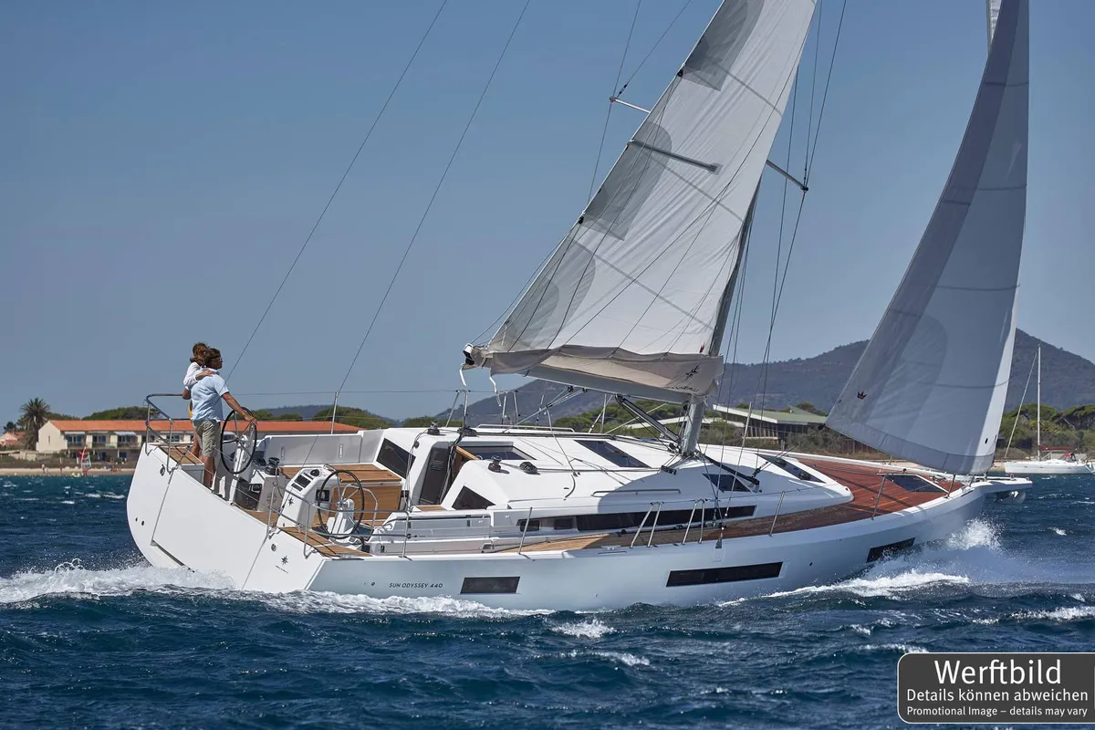 Exterior view of Kiwi, a Jeanneau Sun Odyssey 440 sailboat at Biograd na Moru, Croatia