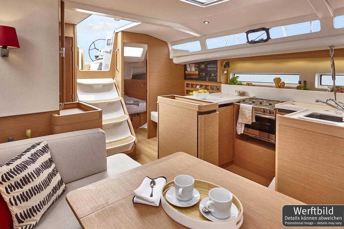 Salon of Kiwi, a Jeanneau Sun Odyssey 440 sailboat at Biograd na Moru, Croatia