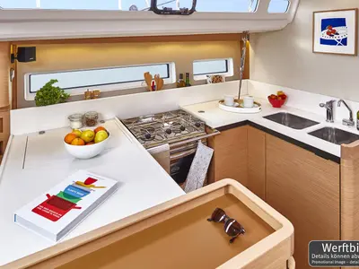 Galley of Kiwi, a Jeanneau Sun Odyssey 440 sailboat at Biograd na Moru, Croatia