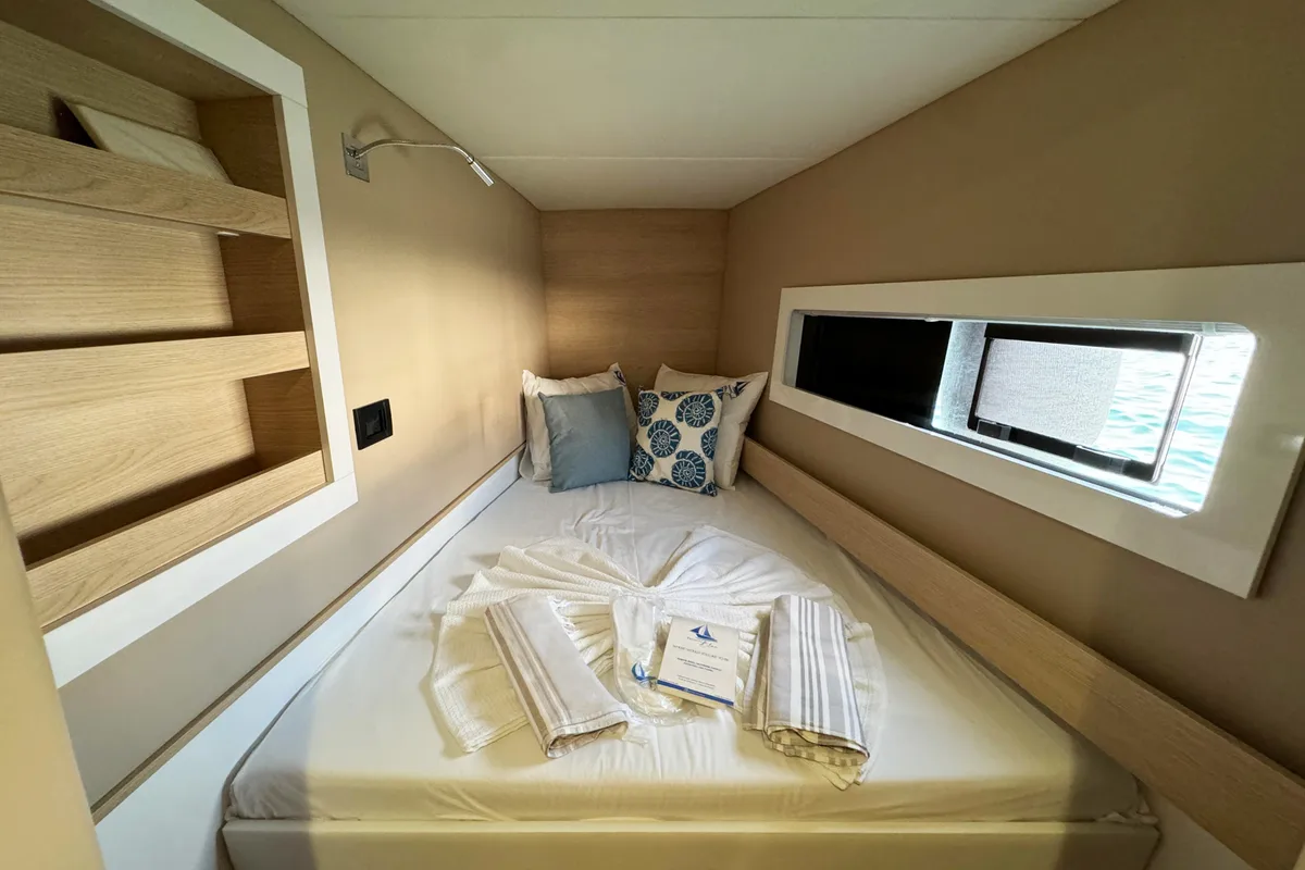 Cabin on ProntoSail, a Aventura 37 catamaran at Fethiye, Turkey