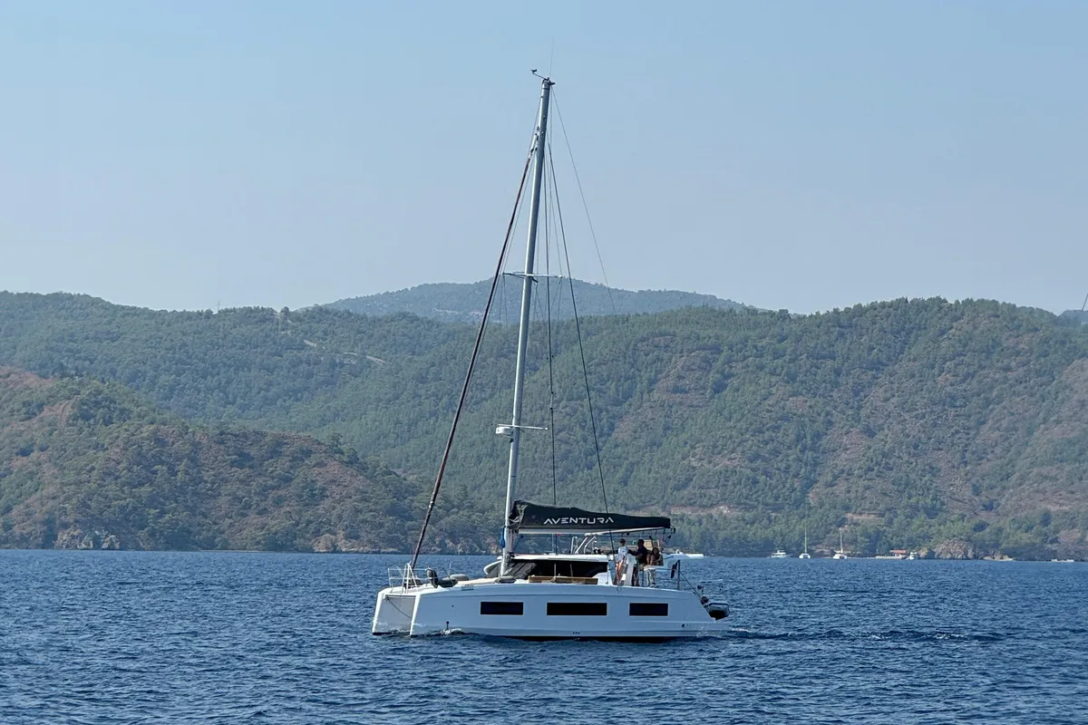 Exterior view of ProntoSail, a Aventura 37 catamaran at Fethiye, Turkey