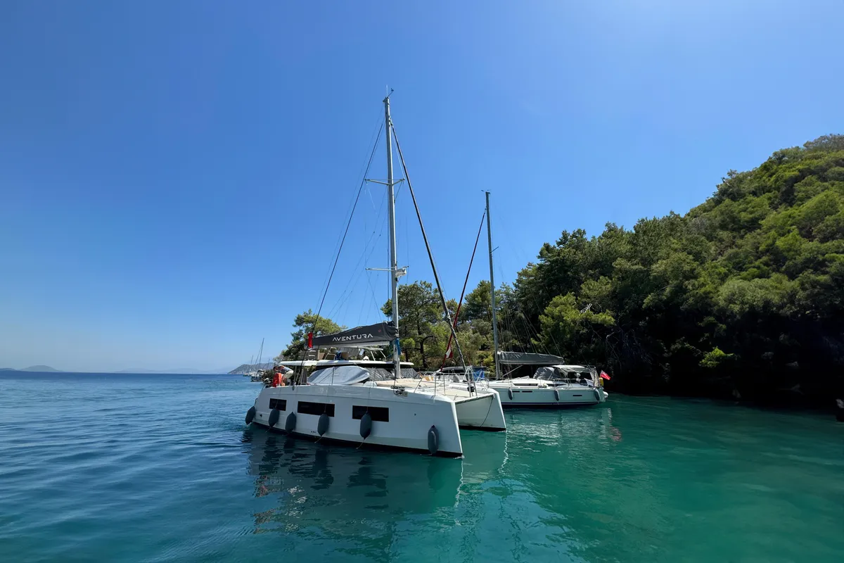 Exterior view of ProntoSail, a Aventura 37 catamaran at Fethiye, Turkey