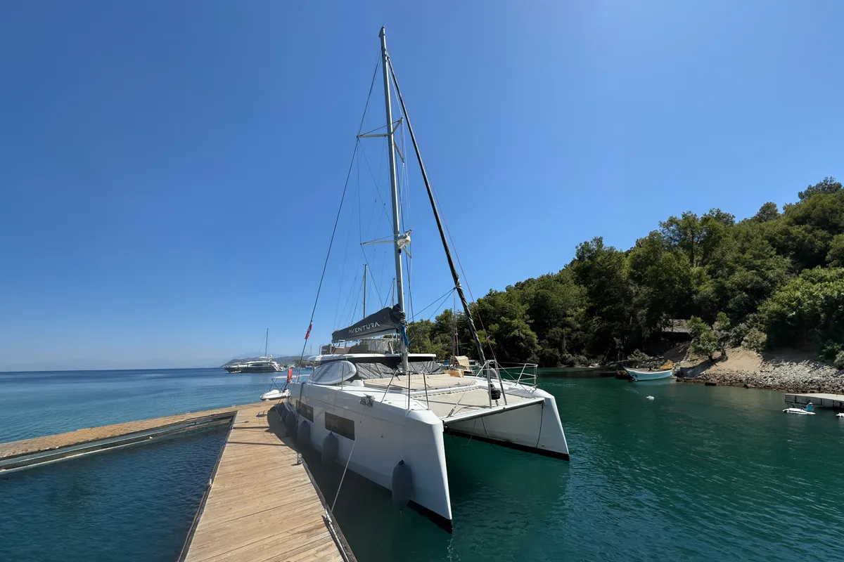 Exterior view of ProntoSail, a Aventura 37 catamaran at Fethiye, Turkey