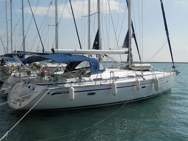 Exterior view of Aegle, a Bavaria 46 Cruiser sailboat at Volos, Greece