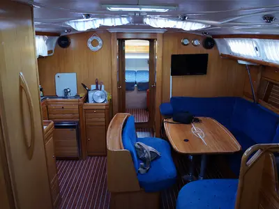 Salon of Aegle, a Bavaria 46 Cruiser sailboat at Volos, Greece