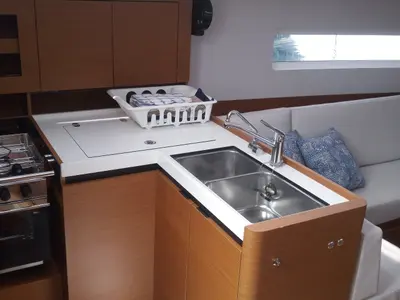 Galley of Fontalba, a Jeanneau Sun Odyssey 380 sailboat at Palamós, Spain