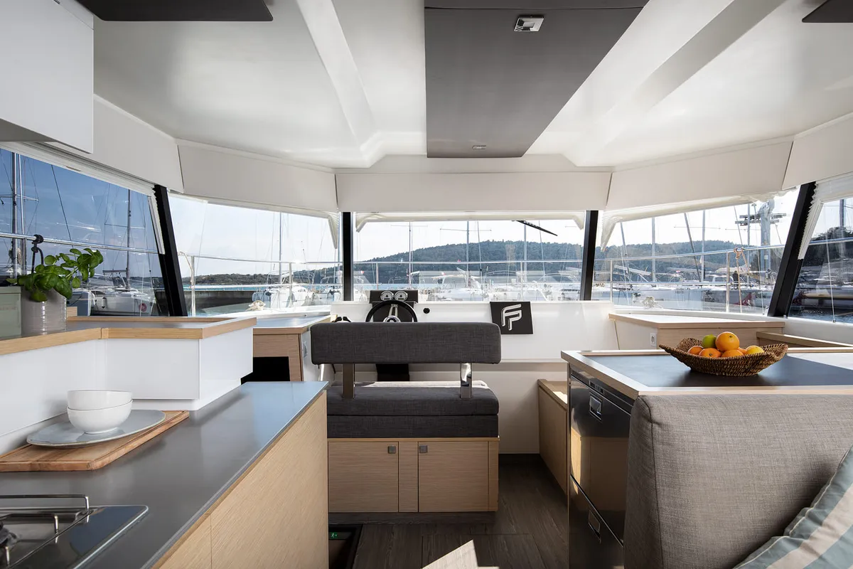 Cockpit of Mare Tortuga, a Fountaine Pajot MY 37 catamaran at Općina Medulin, Croatia