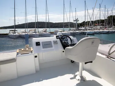Cockpit of Mare Tortuga, a Fountaine Pajot MY 37 catamaran at Općina Medulin, Croatia