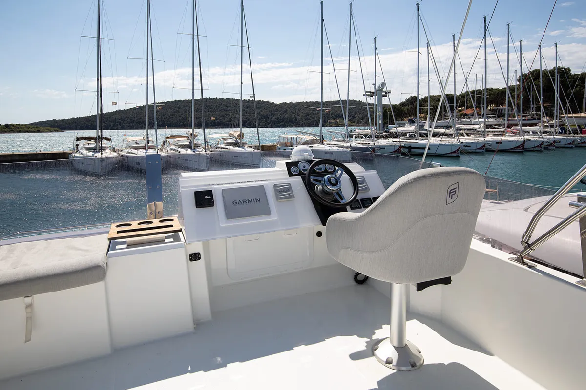Cockpit of Mare Tortuga, a Fountaine Pajot MY 37 catamaran at Općina Medulin, Croatia