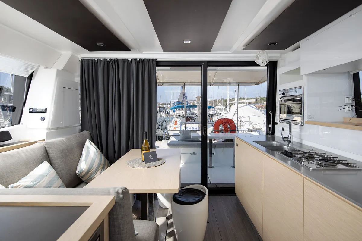 Salon of Mare Tortuga, a Fountaine Pajot MY 37 catamaran at Općina Medulin, Croatia
