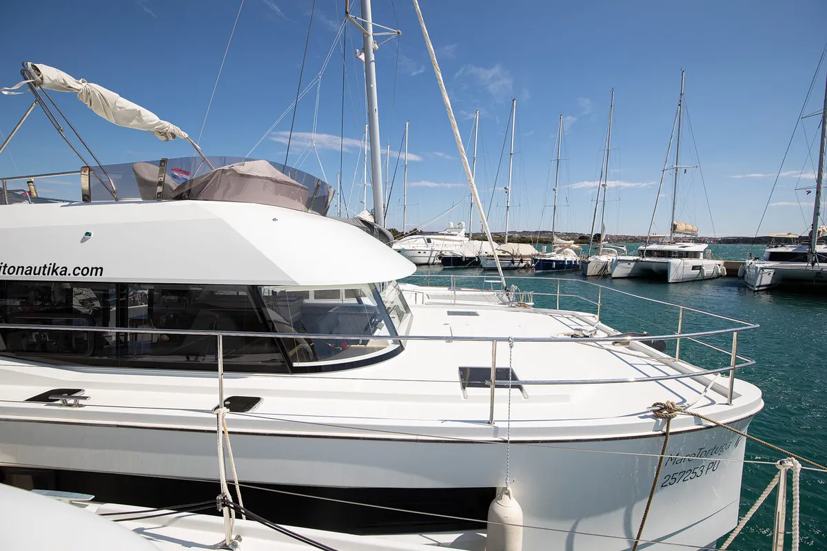 Exterior view of Mare Tortuga, a Fountaine Pajot MY 37 catamaran at Općina Medulin, Croatia