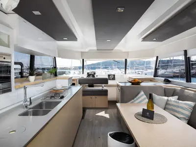 Salon of Mare Tortuga, a Fountaine Pajot MY 37 catamaran at Općina Medulin, Croatia