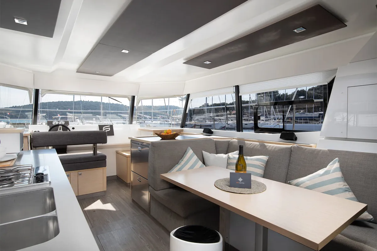 Salon of Mare Tortuga, a Fountaine Pajot MY 37 catamaran at Općina Medulin, Croatia