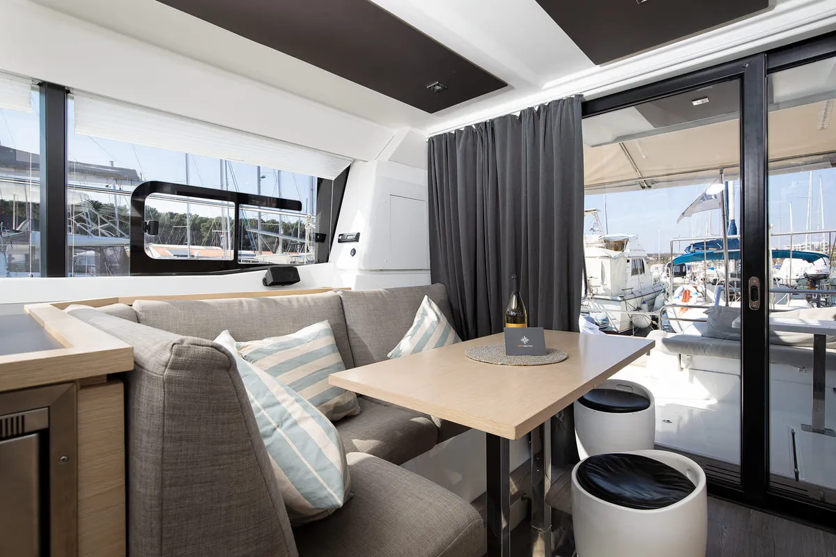 Salon of Mare Tortuga, a Fountaine Pajot MY 37 catamaran at Općina Medulin, Croatia