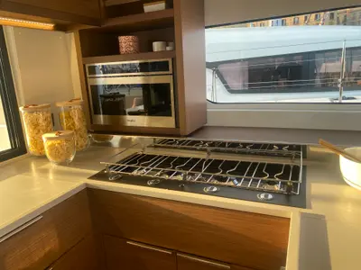 Galley of Invalid, a Lagoon 46 catamaran at Sant Antoni de Portmany, Spain