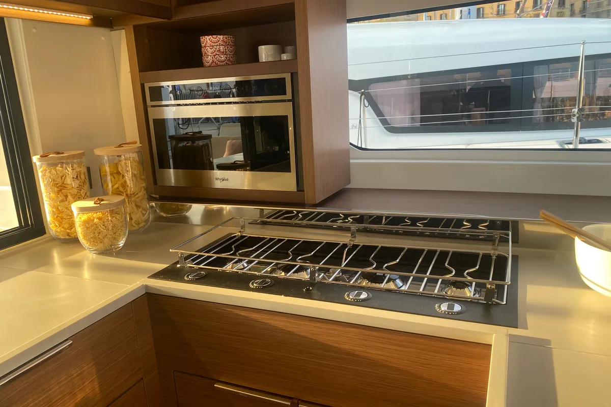 Galley of Invalid, a Lagoon 46 catamaran at Sant Antoni de Portmany, Spain