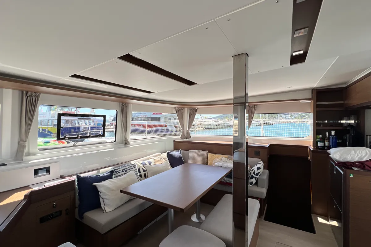 Salon of Invalid, a Lagoon 46 catamaran at Sant Antoni de Portmany, Spain