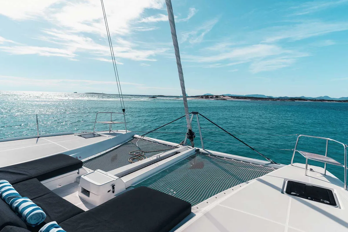 Deck of Invalid, a Lagoon 46 catamaran at Sant Antoni de Portmany, Spain