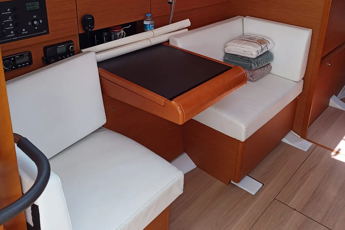 Exterior view of Foxy, a Jeanneau Sun Odyssey 419 sailboat at Fethiye, Turkey