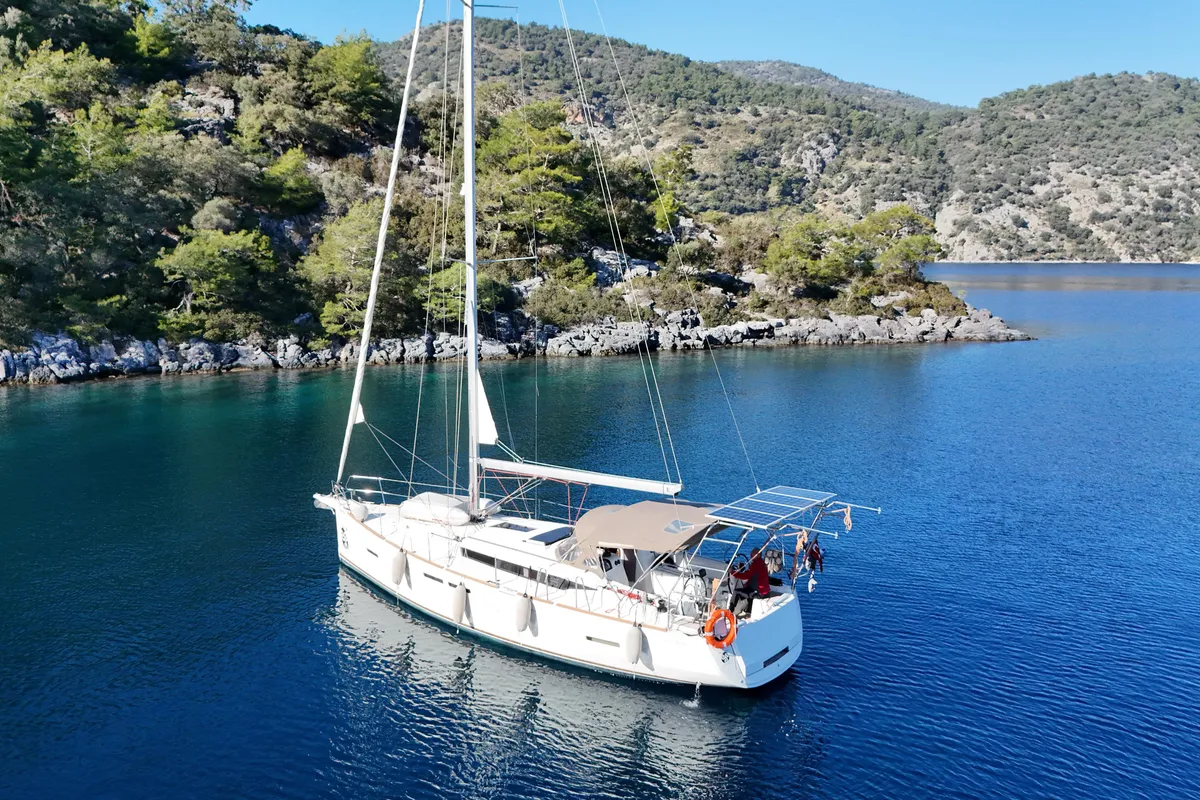 Galley of Foxy, a Jeanneau Sun Odyssey 419 sailboat at Fethiye, Turkey