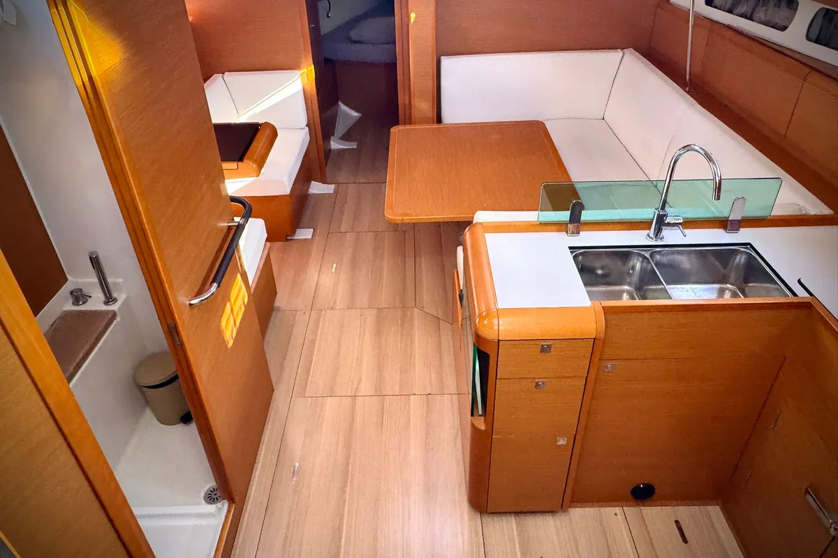 Cockpit of Foxy, a Jeanneau Sun Odyssey 419 sailboat at Fethiye, Turkey