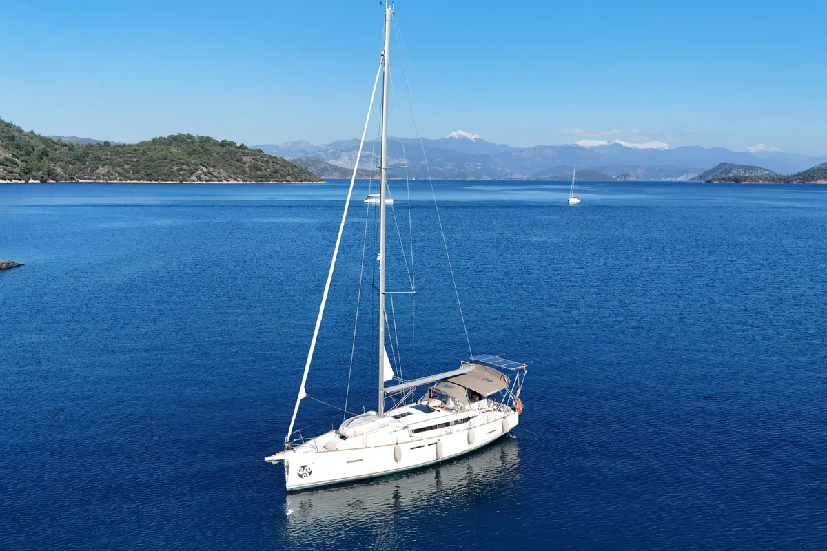 Exterior view of Foxy, a Jeanneau Sun Odyssey 419 sailboat at Fethiye, Turkey