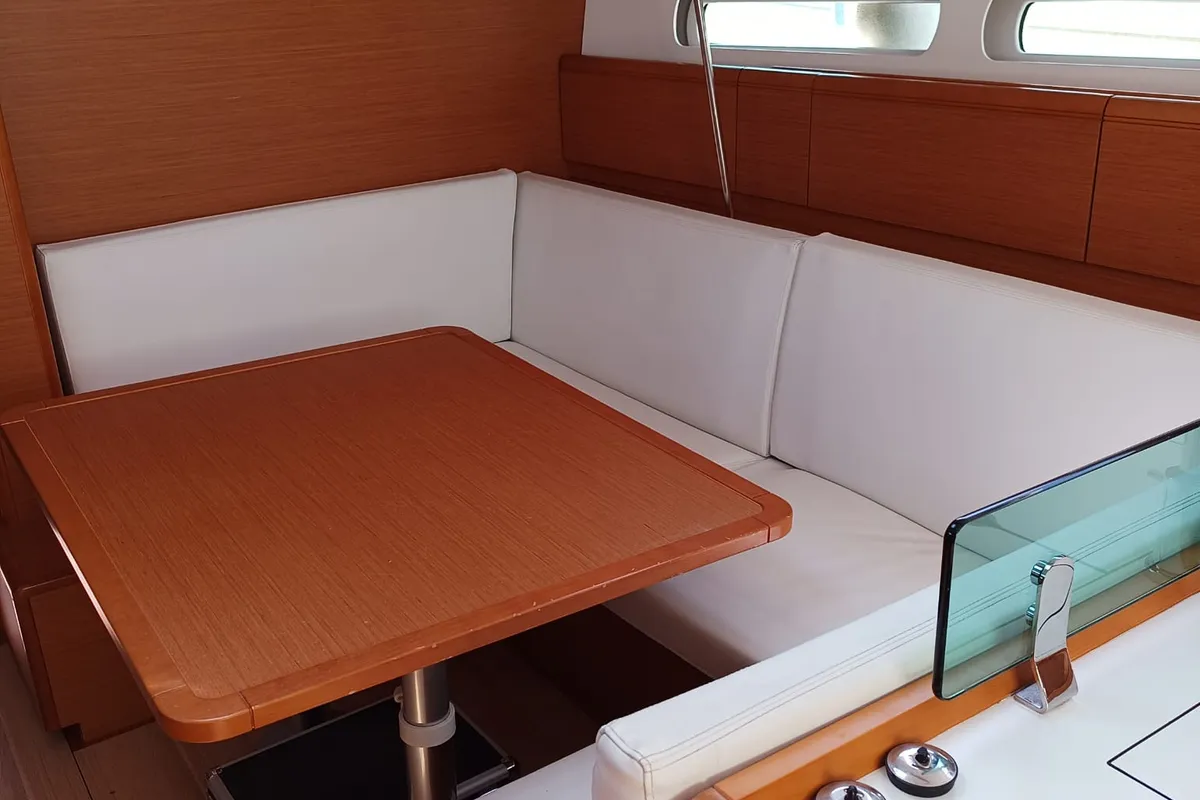 Exterior view of Foxy, a Jeanneau Sun Odyssey 419 sailboat at Fethiye, Turkey