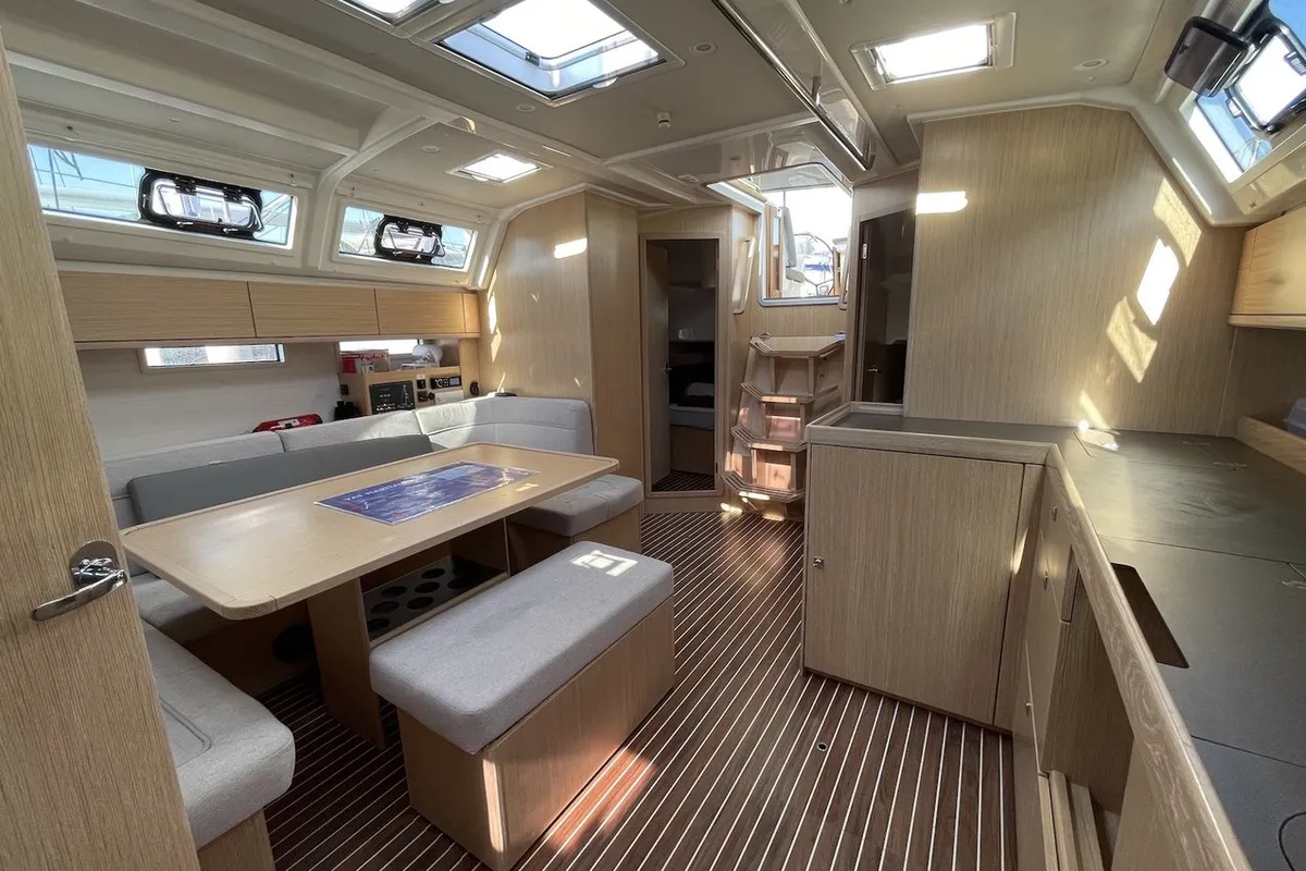 Salon of Hera, a Bavaria Cruiser 46 sailboat at Fethiye, Turkey