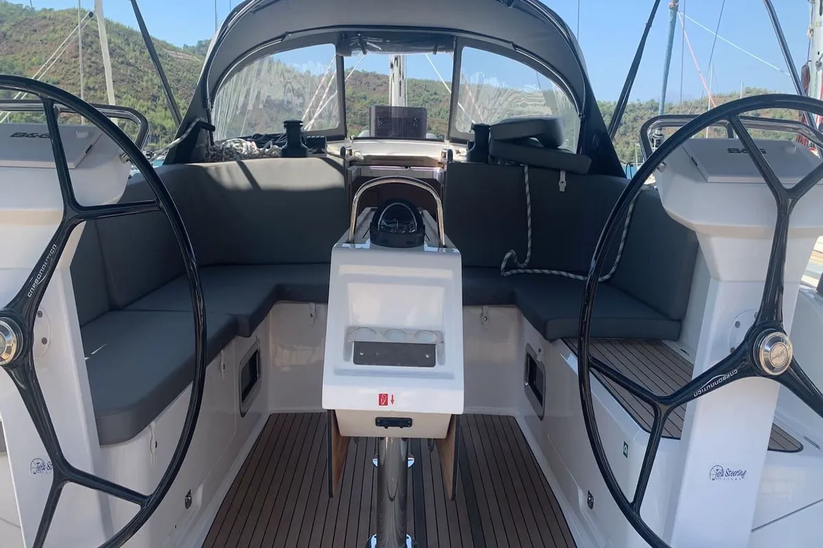 Cockpit of Hera, a Bavaria Cruiser 46 sailboat at Fethiye, Turkey