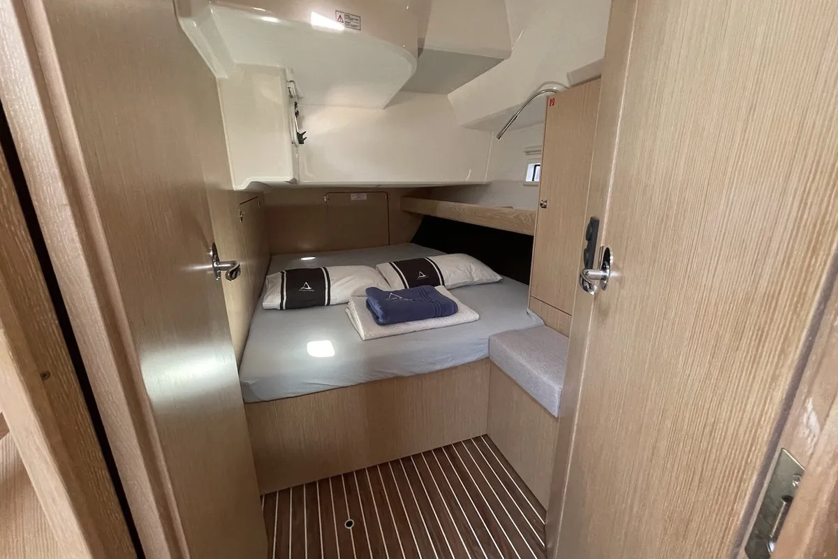 Cabin on Hera, a Bavaria Cruiser 46 sailboat at Fethiye, Turkey