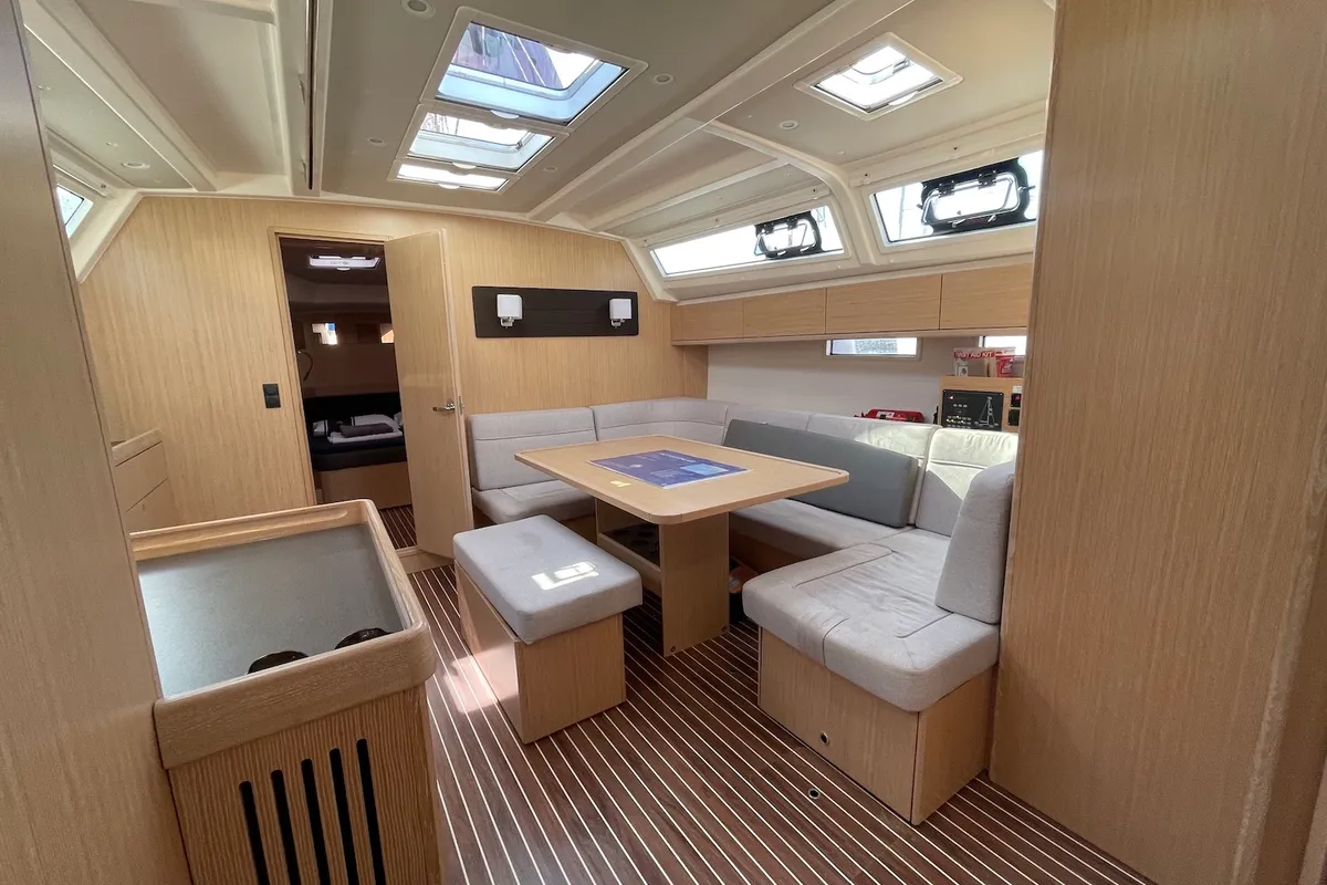 Salon of Hera, a Bavaria Cruiser 46 sailboat at Fethiye, Turkey