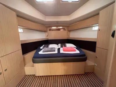 Cabin on Hera, a Bavaria Cruiser 46 sailboat at Fethiye, Turkey