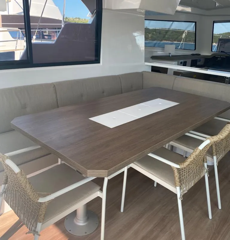 Deck of Free Flow, a Bali Catspace catamaran at Grad Šibenik, Croatia