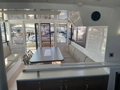 Salon of Free Flow, a Bali Catspace catamaran at Grad Šibenik, Croatia