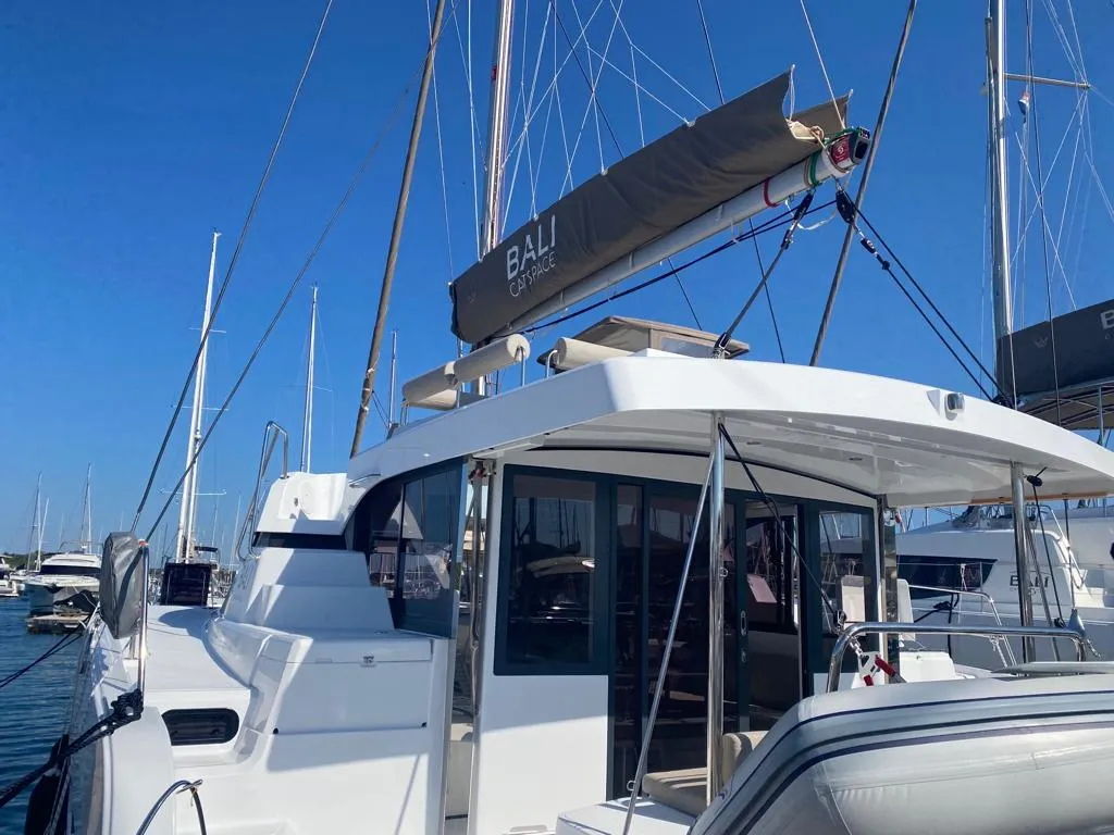Exterior view of Free Flow, a Bali Catspace catamaran at Grad Šibenik, Croatia