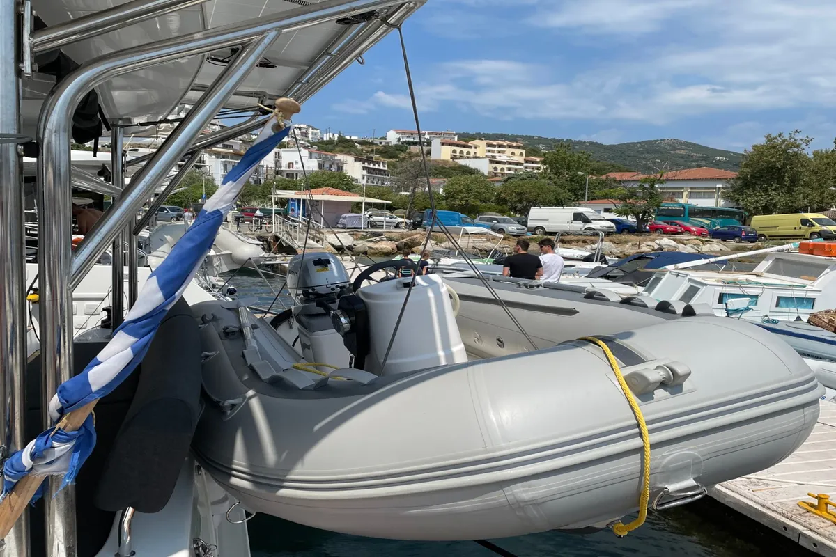 Espabila, a Lagoon 46 catamaran at Skiathos, Greece