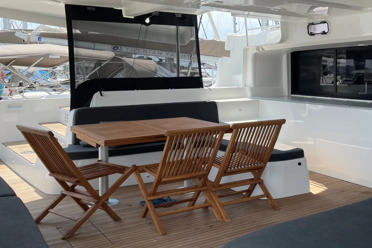 Deck of Espabila, a Lagoon 46 catamaran at Skiathos, Greece