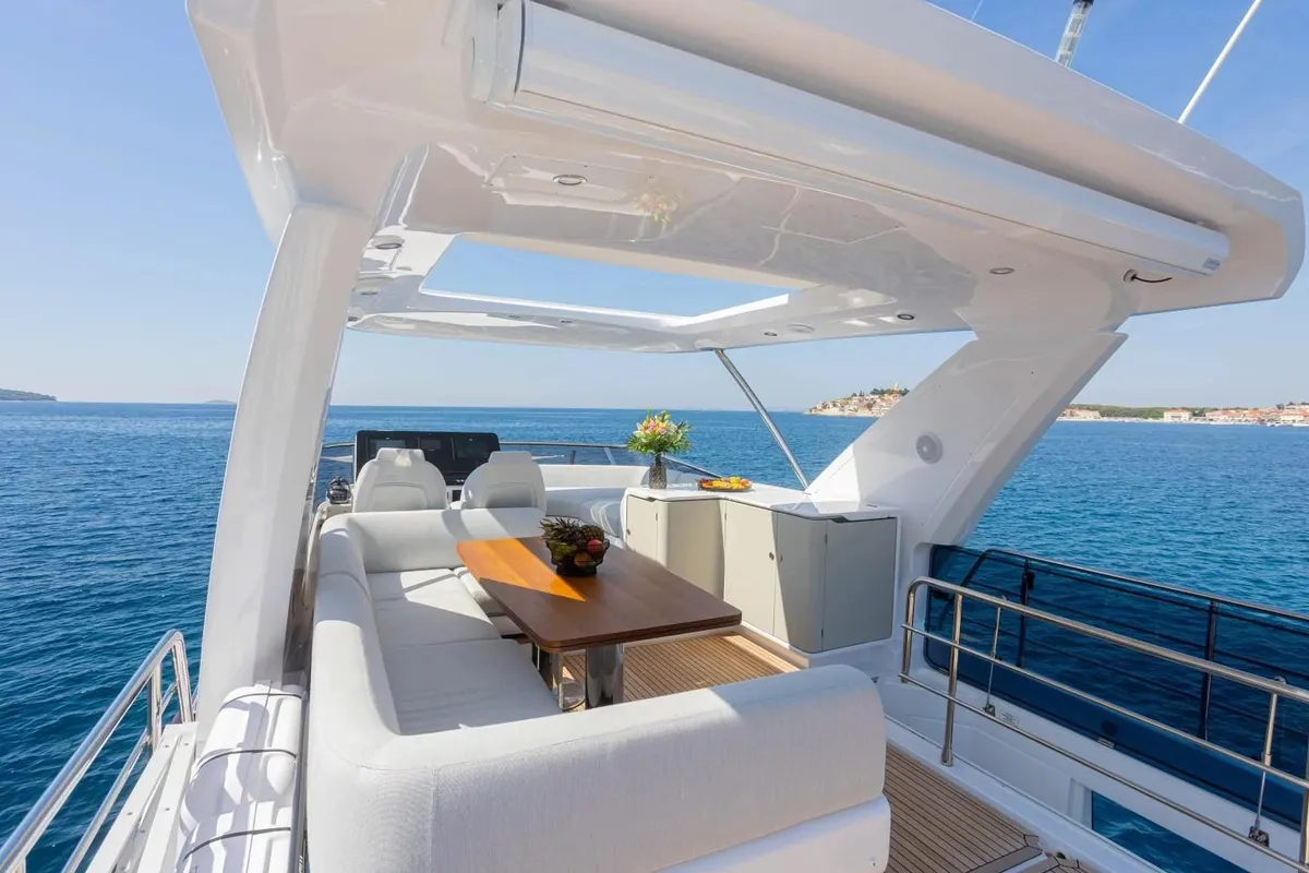 Cockpit of Genesis, a Azimut 60 Fly motor yacht at Primošten, Croatia