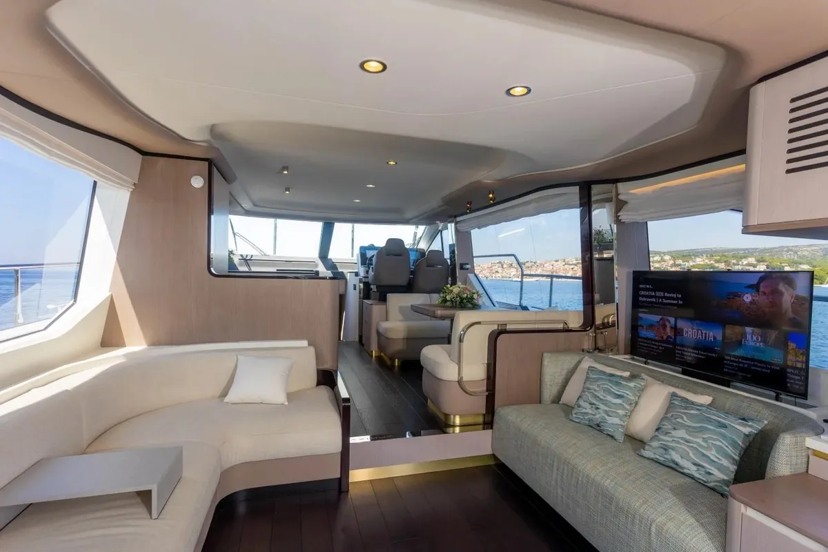 Salon of Genesis, a Azimut 60 Fly motor yacht at Primošten, Croatia