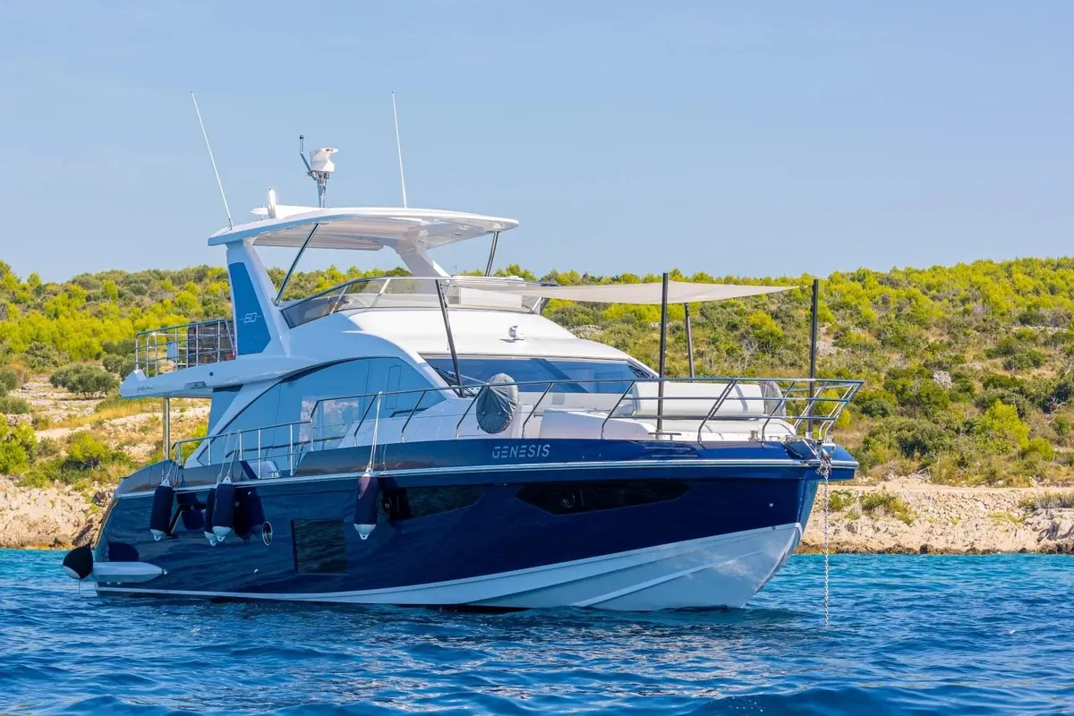Exterior view of Genesis, a Azimut 60 Fly motor yacht at Primošten, Croatia